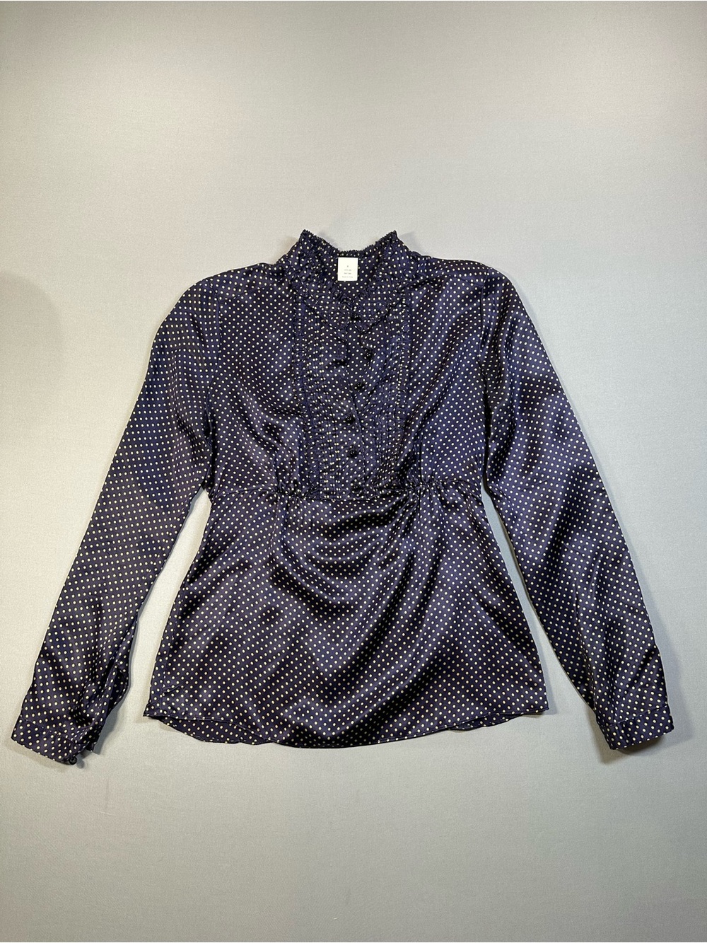 J Crew 100% Silk Ruffle Collar Popover Blouse, Polka Dots - Womens 0